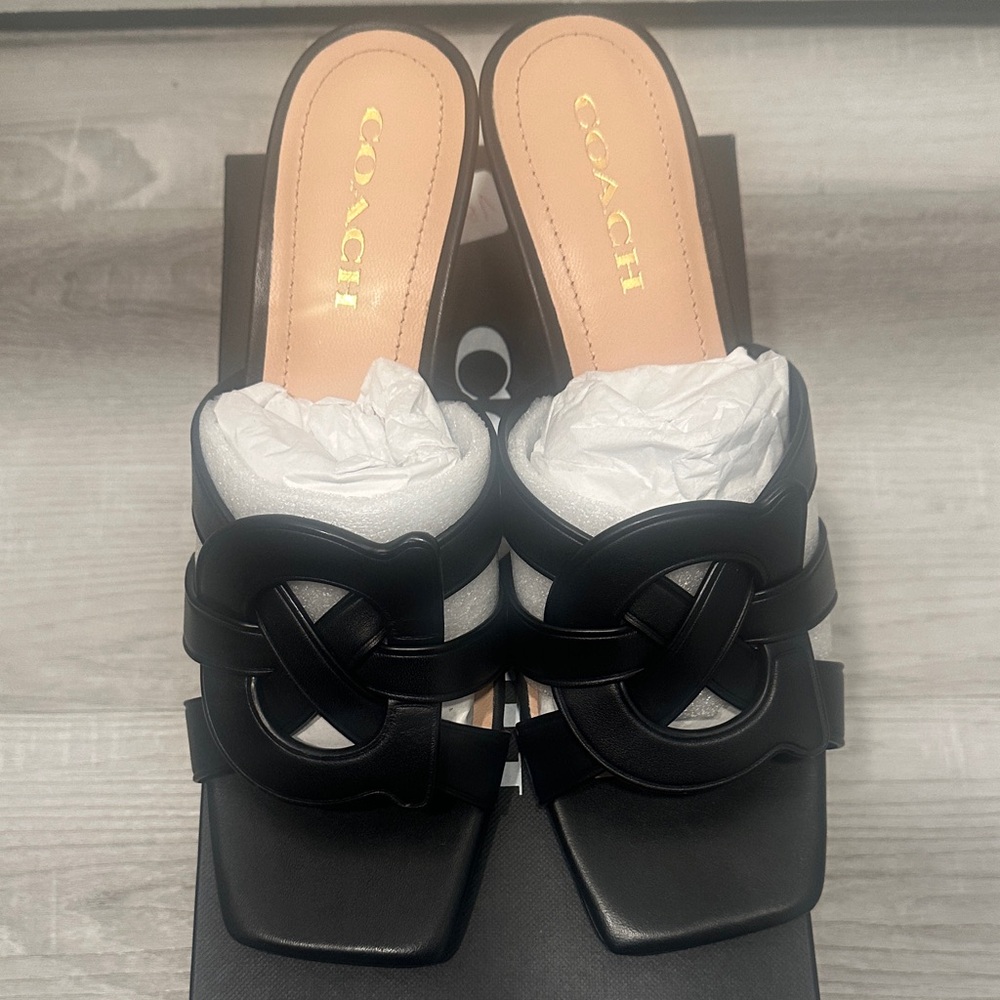 New Coach Black Leather Mules